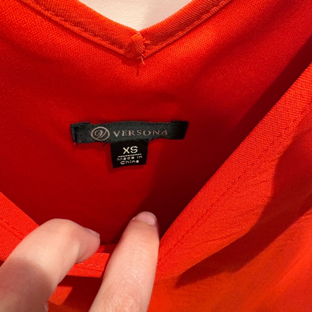 Versona Red Ruffle Shoulder V-Neck Dress - Picture 3 of 4